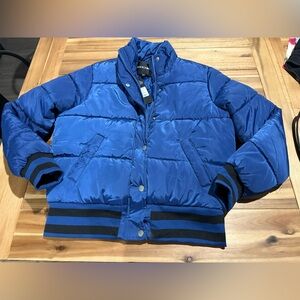 NWT fashion nova blue Mrs Jackson puffer jacket XS